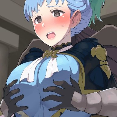 1girls, animated, big breasts, blush, boris (noborhys), breast grab, breasts, byleth (fire emblem), byleth (male), cleavage, female, fire emblem, fire emblem: three houses, from behind, large breasts
