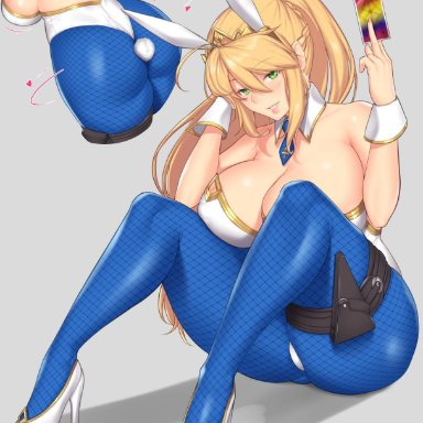 1girls, artoria pendragon (all), artoria pendragon (swimsuit ruler) (fate), ass, aster crowley, big ass, big breasts, blonde hair, breasts, bunny ears, bunnysuit, fate (series), fate/grand order, female, female only