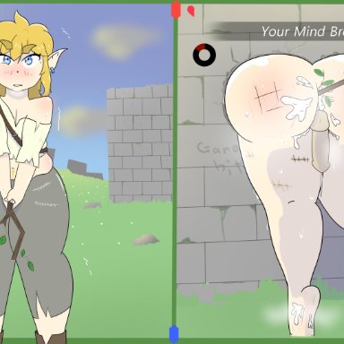 1boy, anal, anal insertion, anal object insertion, anal sex, angry, artist name, big ass, blonde hair, blue eyes, blush, body writing, breath of the wild, bruise, bruises