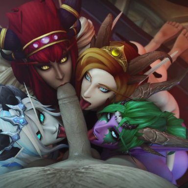 alexstrasza, animated, dragon, glowing eyes, horns, kneeling, liard, licking, multiple girls, no sound, oral, sindragosa, sucking, world of warcraft, ysera