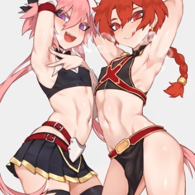 2boys, astolfo (fate), bulge, character request, fate (series), fate/apocrypha, femboy, girly, jtveemo, looking at viewer, male, male only, trap, trap on trap, yaoi