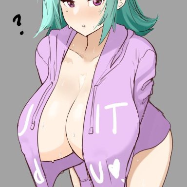 ?, 1girls, 2019, after shower, artemis (gaikiken), big breasts, blush, blushing, bottomless, breasts, chestnut mouth, clavicle, cleavage, collar bone, convenient censoring