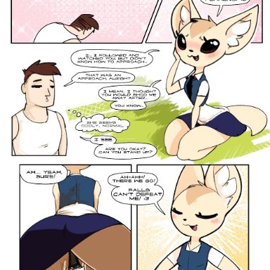 2018, aggressive retsuko, animated, anthro, blush, cameltoe, canine, closed eyes, clothing, comic, dialogue, duo, english text, eto ya, female