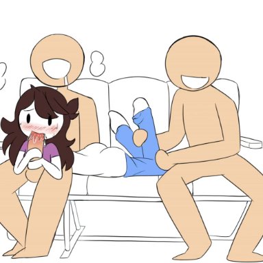 animated, blue pants, brown hair, drool, fellatio, jaiden animations, male, oral