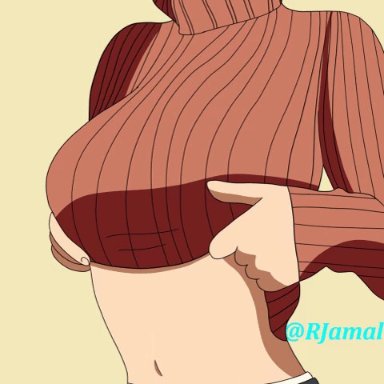 1girls, animated, areolae, breasts, breasts out, brown eyes, brown hair, clothed, clothes, eye contact, female, human, looking at viewer, my hero academia, nipples