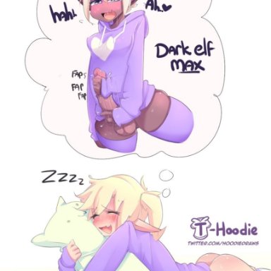 ass, big penis, body pillow, bottomless, dark max (hoodie), dark skin, dream, futanari, hoodie, hoodie (artist), masturbation, max (hoodie), oc, sleeping, thighhighs