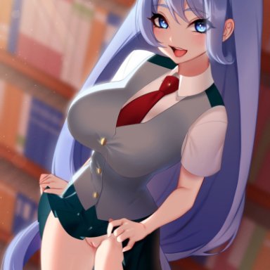 1girls, artist name, big breasts, blue eyes, bottomless, breasts, clothing, exposed pussy, female, female only, hadou nejire, hair, long hair, my hero academia, no panties
