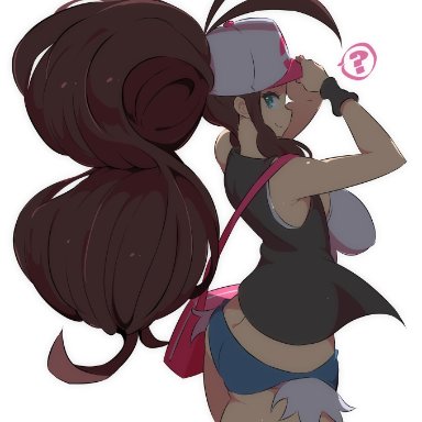 1girls, absurd res, absurdres, ass, back, back view, bare midriff, big ass, blue eyes, breasts, brown hair, female, female only, hat, highres