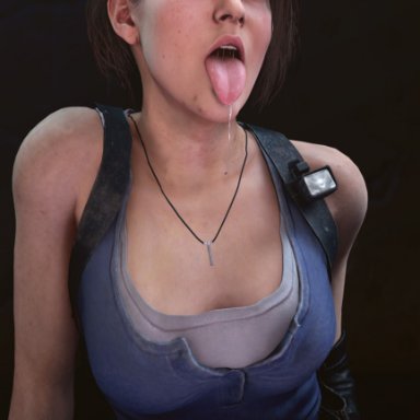 1girls, 3d, ahe gao, batesz, breasts, cleavage, female, female only, jill valentine, open mouth, resident evil, resident evil 3, tongue, tongue out