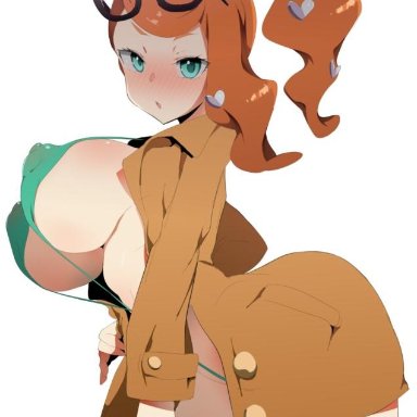 1girls, alternate breast size, alternate outfit, ass, bad anatomy, belly, big ass, big breasts, bikini, blue bikini, blue eyes, blush, breasts, cleavage, clothed