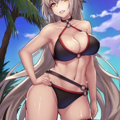 big breasts, bikini, fate (series), fate/grand order, female, female only, jeanne alter (swimsuit berserker), jeanne d'arc (alter) (fate), jeanne d'arc (fate) (all), long hair, qblade, servant(fate), solo, solo female, solo focus