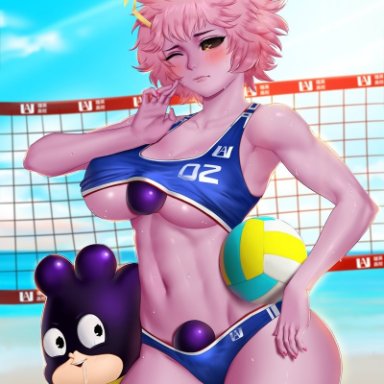 big breasts, black sclera, blush, drooling, easonx, embarrassed, female, hero outfit(mha), male, male/female, mina ashido, minoru mineta, my hero academia, nipples, nipples visible through clothing