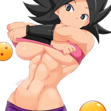 big breasts, black eyes, black hair, caulifla, dragon ball, dragon ball super, female, female only, female saiyan, jellcaps, long hair, muscular female, saiyan, solo, solo female