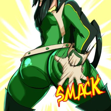 ass, big ass, big breasts, bodysuit, female, female only, frog girl, frog humanoid, ghostnerdy, green hair, hero outfit(mha), huge ass, long hair, my hero academia, smack