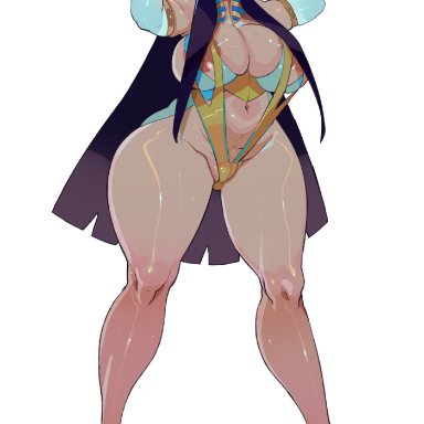 1girls, bastet, big ass, black hair, crown, crystalcheese, egyptian mythology, exposed breasts, exposed nipples, eyeshadow, gloves, high heels, large breasts, leotard, long gloves