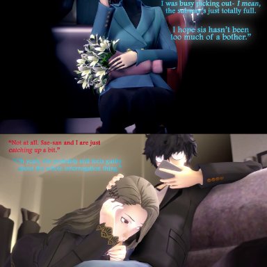 3d, amateurthrowaway, animated, black hair, blowjob, cheating, cheating boyfriend, clothed, comic, joker (persona), makoto niijima, netorare, no sound, office lady, older female