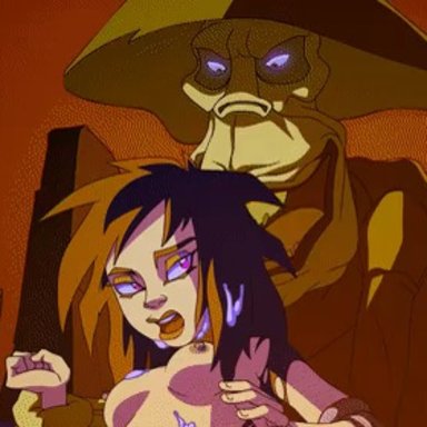 anal, animated, ass, between legs, breasts, cheek bulge, cum, cum in ass, cum inside, deepthroat, extreme ghostbusters, fellatio, female, fingering, full nelson