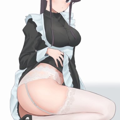 big breasts, black eyes, black hair, female, female only, high heel boots, komi shouko, komi-san wa komyushou desu, long hair, maid, maid headdress, maid uniform, solo, solo female, solo focus