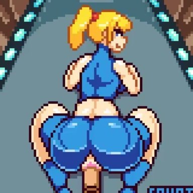 1boy, 1girls, animated, ass, ass bounce, blonde hair, boots, bouncing ass, countmoxi, dainapp, female, huge ass, looking at viewer, looking back, metroid