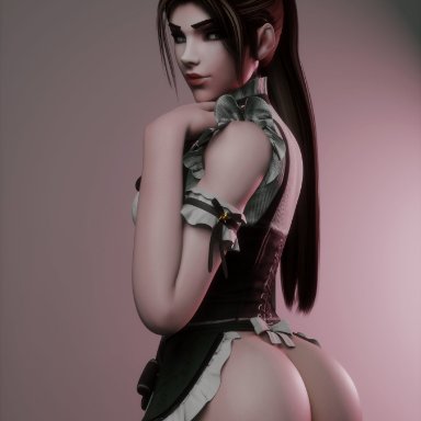 1girls, 3d, ass, big ass, female, female only, french maid, looking at viewer, looking back, maid, maid headdress, maid uniform, mavixtious, overwatch, solo