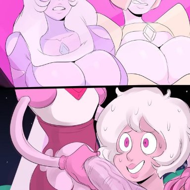 1futa, 3girls, blue diamond (steven universe), blush, blushing, breasts, cleavage, detnox, futa with female, futanari, huge breasts, huge cock, kneeling, large breasts, large penis