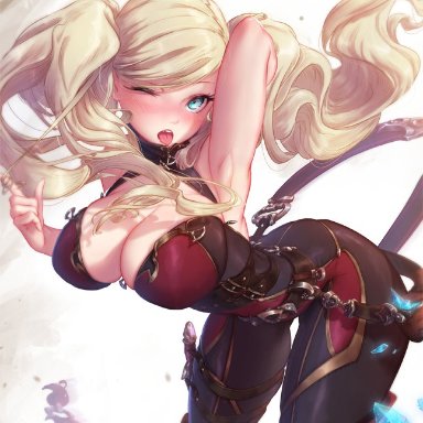 ann takamaki, atlus, big breasts, blonde hair, blue eyes, bodysuit, female, female only, mitsuart, persona, persona 5, solo, solo female, solo focus, twintails