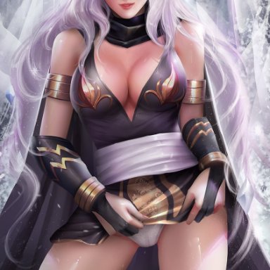 1girls, ashe, ashe (league of legends), big breasts, breasts, cleavage, female, female only, large breasts, league of legends, looking at viewer, panties, solo, windwalker