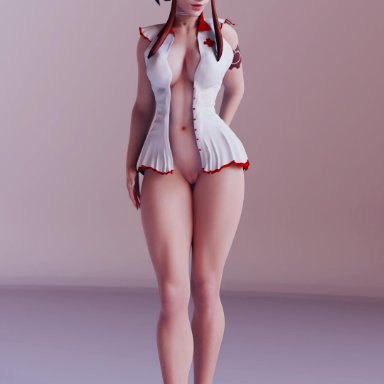 3d, blender, bottomless, brigitte, large breasts, nurse, nurse uniform, open clothes, overwatch, ponytail, pussy, red hair, soundchaser128, tagme, tattoo