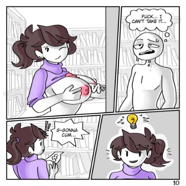 anor3xia, big breasts, big penis, brown hair, comic, jaiden animations, library, paizuri, titjob