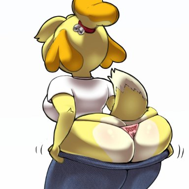 1girls, alternate breast size, alternate outfit, animal crossing, anthro, ass, big ass, canine, crossover, doom, dressing, female only, from behind, furry, huge ass