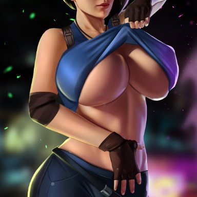 1girls, breasts, cleavage, female, female only, huge breasts, jill valentine, looking at viewer, resident evil, resident evil 3, solo, v1mpaler