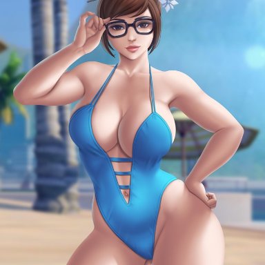 1girls, big breasts, breasts, cleavage, female, female only, flowerxl, large breasts, looking at viewer, mei (overwatch), overwatch, solo