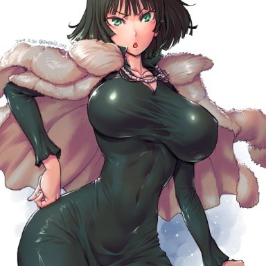 amania orz, big breasts, black hair, female, female only, fubuki, fubuki (one-punch man), green eyes, onepunch man, short hair, solo, solo female, solo focus