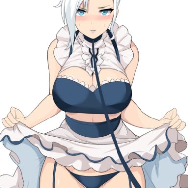 1girls, big breasts, breasts, cleavage, female, femsub, lainart, large breasts, looking at viewer, maid, maid headdress, rwby, sex toy, solo, thighhighs