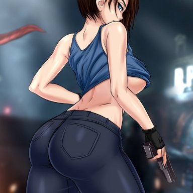 big breasts, brown hair, clothed female, female, female only, jeans, jill valentine, resident evil, resident evil 3, resident evil 3 remake, short hair, solo, solo female, solo focus, zantyarz
