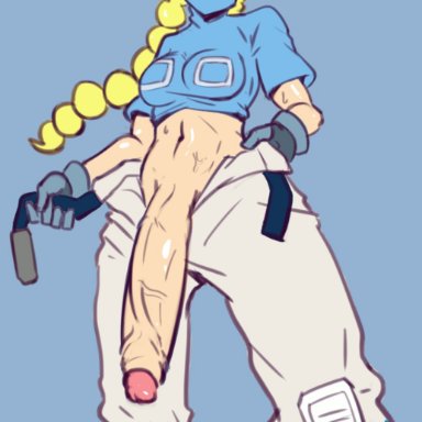 1futa, breasts, buttpants, cleavage, dickgirl, futa only, futanari, huge cock, jet (lethal league), lethal league, looking at viewer, penis, penis to the knees, solo