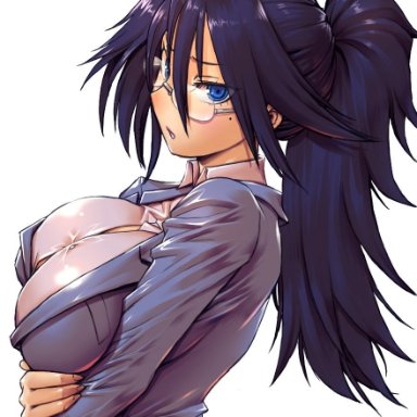 amania orz, big breasts, black hair, blue eyes, cleavage, female, female only, glasses, long hair, midnight (my hero academia), mole under eye, my hero academia, nemuri kayama, ponytail, solo