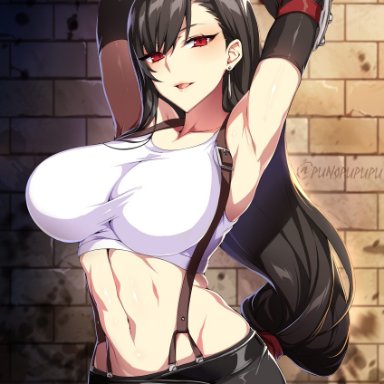 big breasts, brown hair, female, female only, final fantasy, final fantasy vii, long hair, nipples, nipples visible through clothing, punopupupu, red eyes, solo, solo female, solo focus, square enix