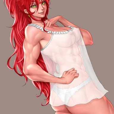 green eyes, hibren, lingerie, pyrrha nikos, red hair, rwby