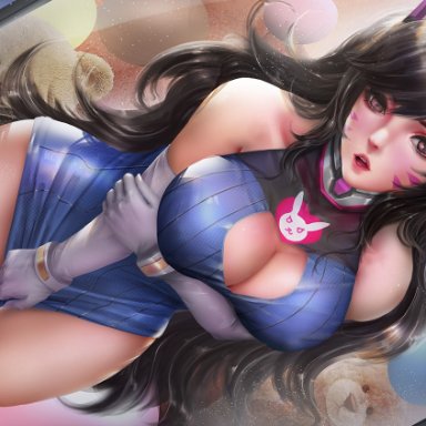 1girls, big breasts, breasts, cleavage, d.va, female, female only, large breasts, looking at viewer, overwatch, solo, thick thighs, thigh highs, wide hips, windwalker