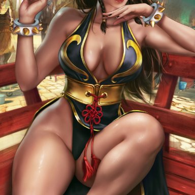 black hair, brown eyes, capcom, chun-li, logan cure, long hair, realistic, street fighter, thighs