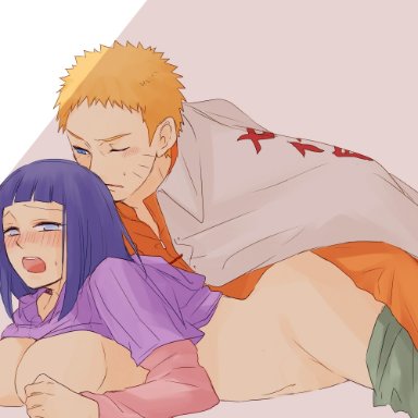 artist request, blonde hair, blue eyes, blue hair, bob cut, boruto: naruto next generations, breasts, canon couple, huge breasts, husband and wife, hyuuga hinata, naruto, naruto (series), purple eyes, uzumaki naruto