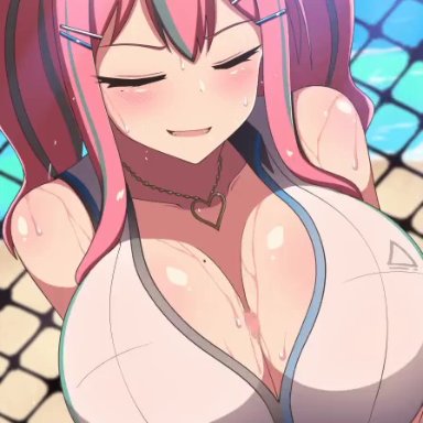 animated, azur lane, bouncing breasts, breasts, bremerton (azur lane), censored, cleavage, cum, cum between breasts, cum on breasts, cumshot, huge breasts, jewelry, long hair, mole