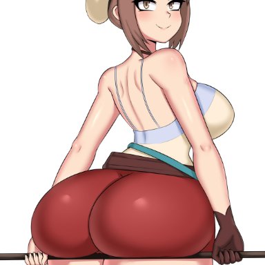 1girls, ass, atelier (series), atelier ryza, big ass, big breasts, big butt, blush, brown eyes, brown hair, bubble ass, bubble butt, butt, clothed, dat ass