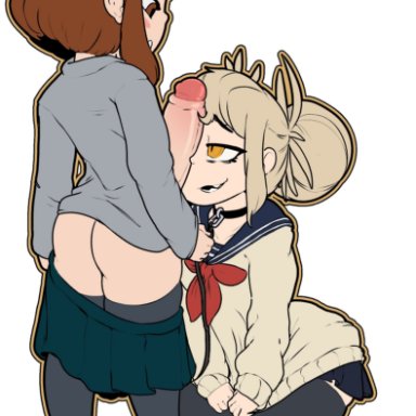 1futa, 1girls, alternate hairstyle, ass, collar, female, foreskin, futa, futa on female, futanari, gcfmug, half-closed eyes, himiko toga, large penis, leash