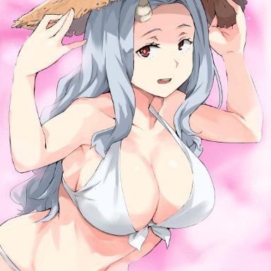 1girls, abs, aged up, alternate breast size, alternate outfit, armpits, big breasts, bikini, breasts, cafekun, eri (my hero academia), female only, grey hair, hat, horn