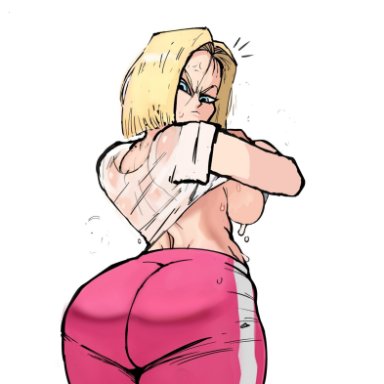 android, android 18, big breasts, blonde hair, blue eyes, bob cut, dragon ball, dragon ball super, embo, female, female only, short hair, solo, solo female, solo focus