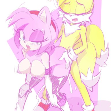 1boy, 1girl, 1girls, ahe gao, amy rose, amy rose (rouge cosplay), amy rouge, big ass, big breasts, bigdeadalive, cum, cum in pussy, cum inside, pink fur, pink hair