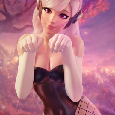 1girls, 3d, 4k, absurdres, big breasts, blender, breasts, bunny ears, bunny girl, bunnysuit, d.va, female, female only, forceballfx, highres