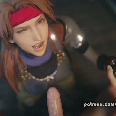 armor, bulgingsenpai, eye contact, final fantasy, final fantasy vii, hand holding, holding hands, jessie (final fantasy), nail polish, on knees, penis, pov, tongue out, wink